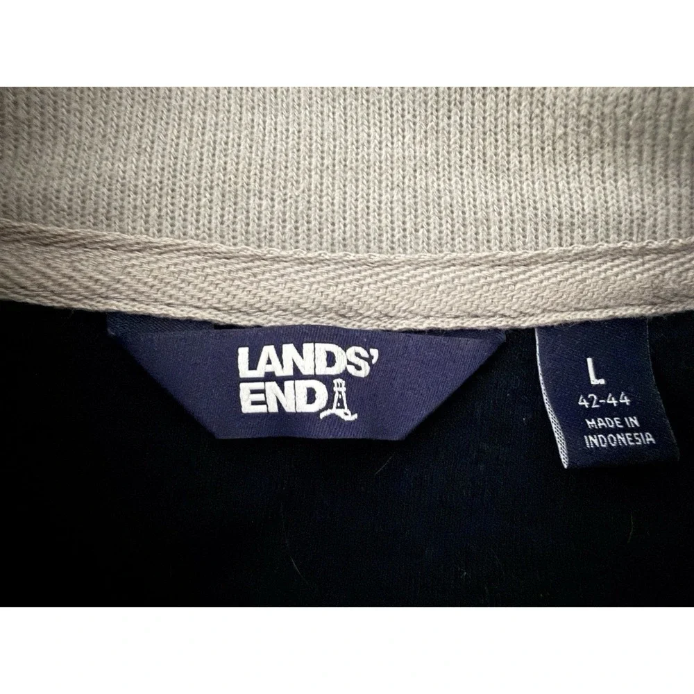 Lands End Men's L Fair Isle Nordic Quarter Zip Sweater Navy 100% Cotton 42-44